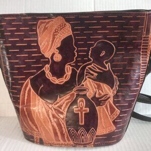 Genuine Leather African Female With Child Purse
